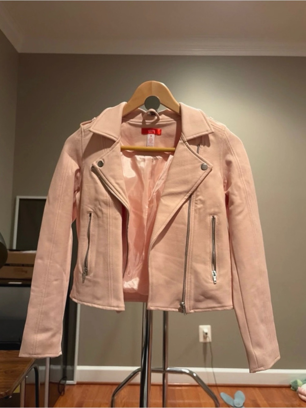 Aqua Aqua Girl Blush Pink Moto Jacket Faux Suede Cropped Biker Jacket